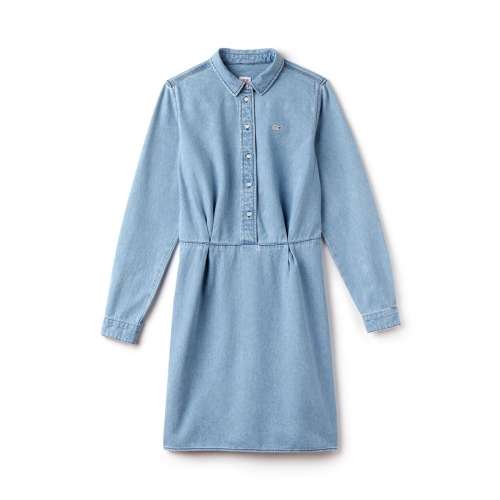 LACOSTE WOMENS WOMEN'S L!VE FITTED DENIM SHIRT DRESS - LIGHT INDIGOLIGHT INDIGO  Women's Clothing Deals